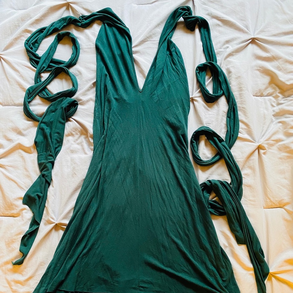 JOIN Jersey Emerald Green Dress with Adjustable Straps and Design, Size S